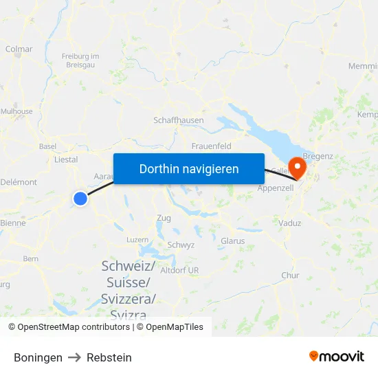 Boningen to Rebstein map