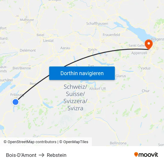 Bois-D’Amont to Rebstein map