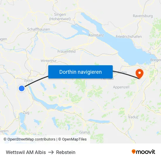 Wettswil AM Albis to Rebstein map