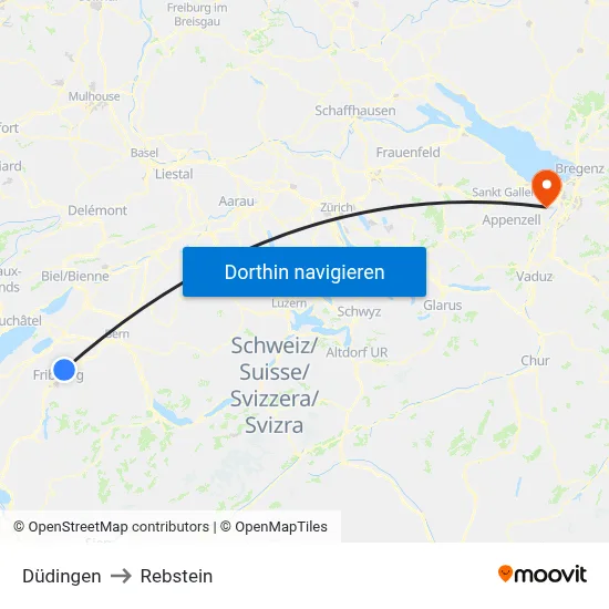 Düdingen to Rebstein map