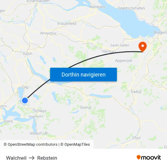 Walchwil to Rebstein map