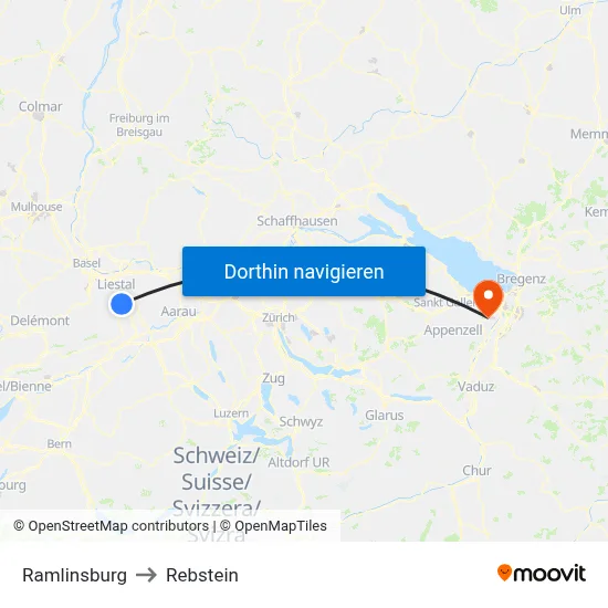 Ramlinsburg to Rebstein map