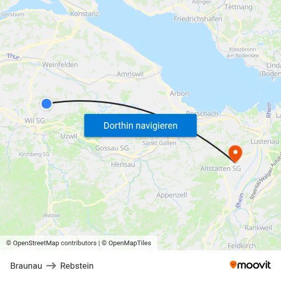 Braunau to Rebstein map