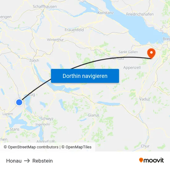 Honau to Rebstein map