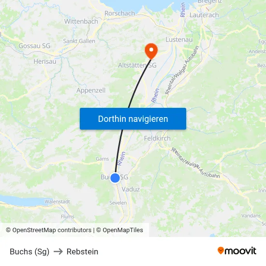 Buchs (Sg) to Rebstein map