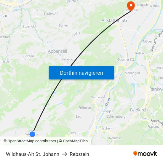 Wildhaus-Alt St. Johann to Rebstein map