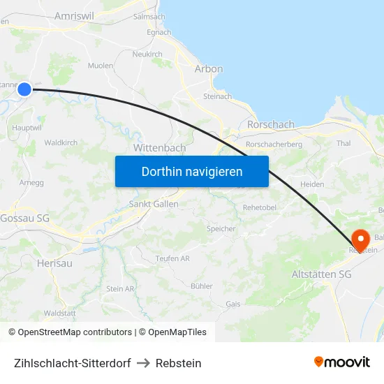 Zihlschlacht-Sitterdorf to Rebstein map