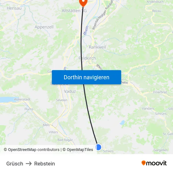 Grüsch to Rebstein map