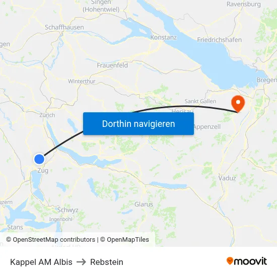 Kappel AM Albis to Rebstein map
