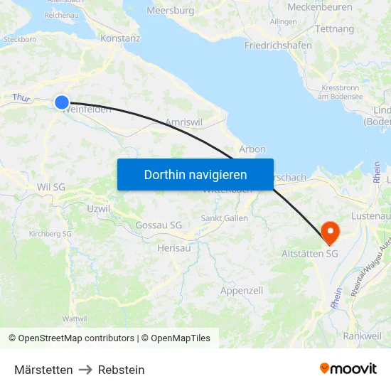 Märstetten to Rebstein map