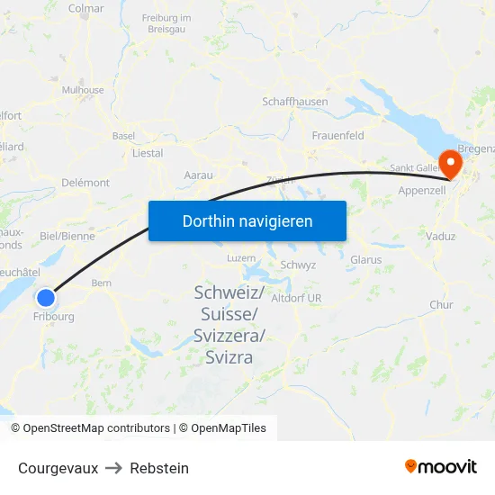 Courgevaux to Rebstein map