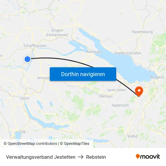 Verwaltungsverband Jestetten to Rebstein map