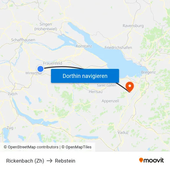 Rickenbach (Zh) to Rebstein map
