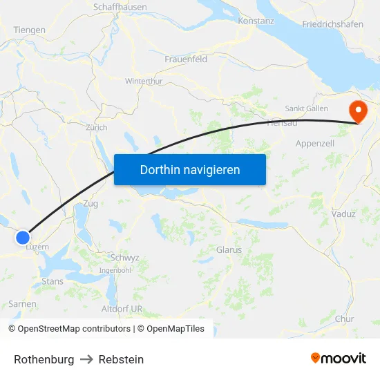 Rothenburg to Rebstein map
