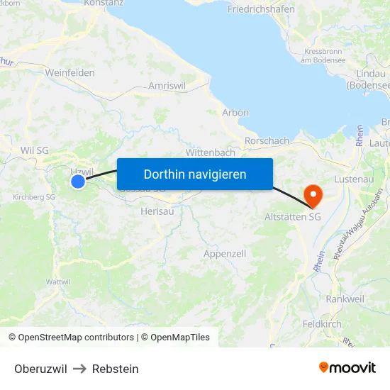 Oberuzwil to Rebstein map