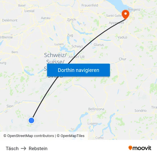 Täsch to Rebstein map