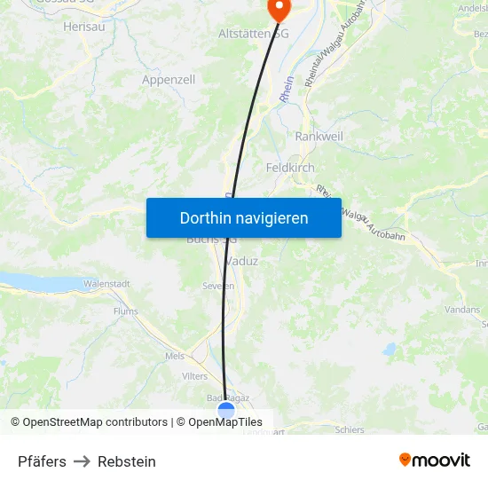 Pfäfers to Rebstein map