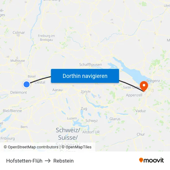 Hofstetten-Flüh to Rebstein map