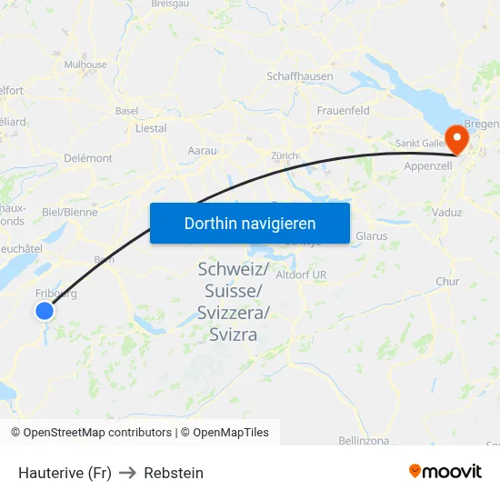 Hauterive (Fr) to Rebstein map