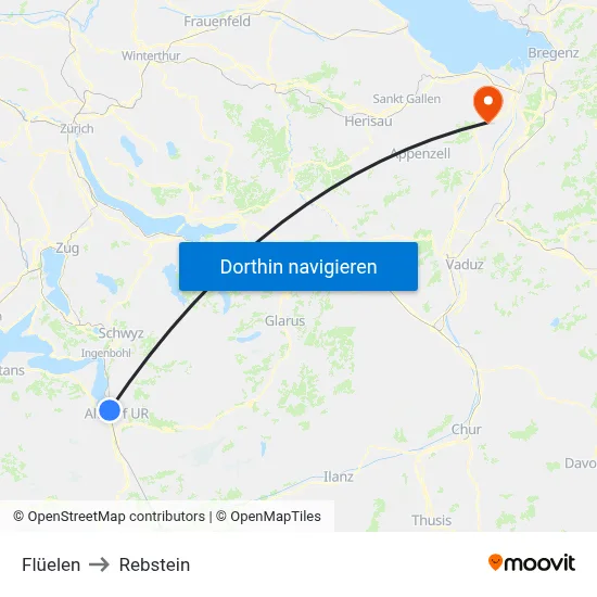 Flüelen to Rebstein map