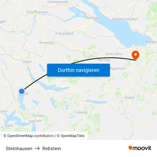 Steinhausen to Rebstein map