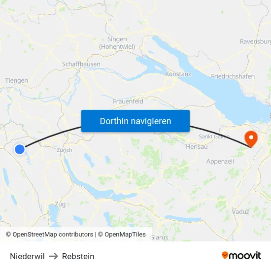 Niederwil to Rebstein map