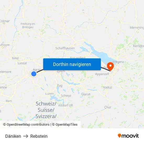 Däniken to Rebstein map
