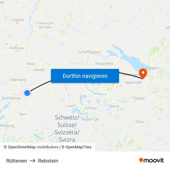 Rüttenen to Rebstein map
