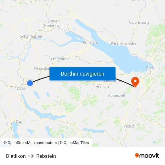 Dietlikon to Rebstein map