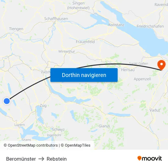 Beromünster to Rebstein map