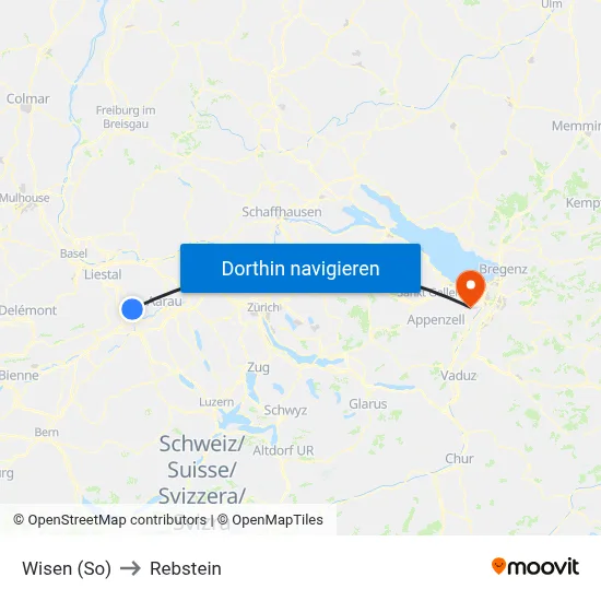 Wisen (So) to Rebstein map