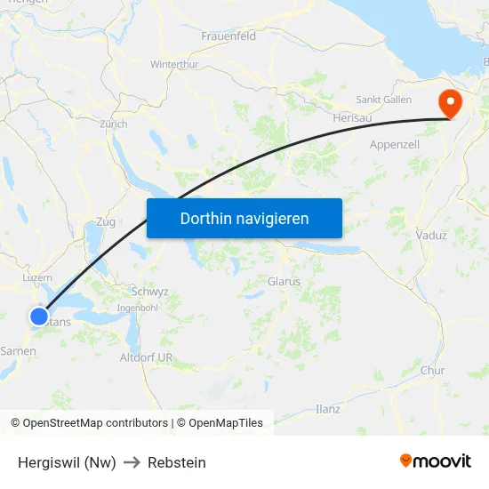 Hergiswil (Nw) to Rebstein map