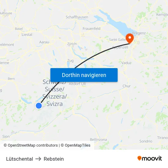 Lütschental to Rebstein map