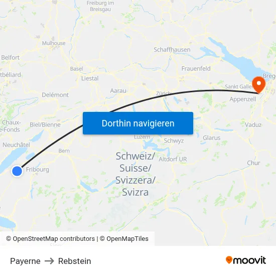 Payerne to Rebstein map