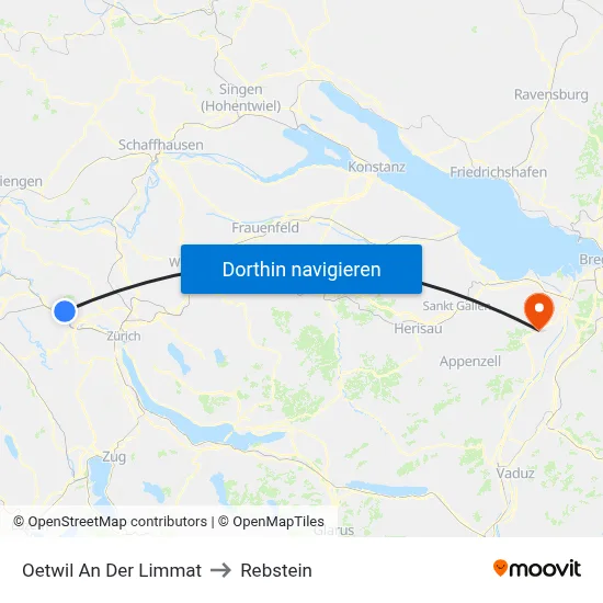 Oetwil An Der Limmat to Rebstein map