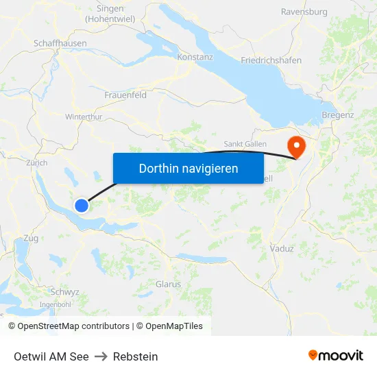 Oetwil AM See to Rebstein map