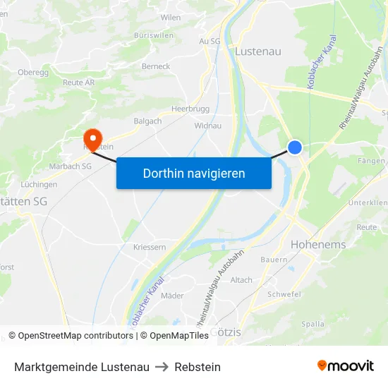 Marktgemeinde Lustenau to Rebstein map