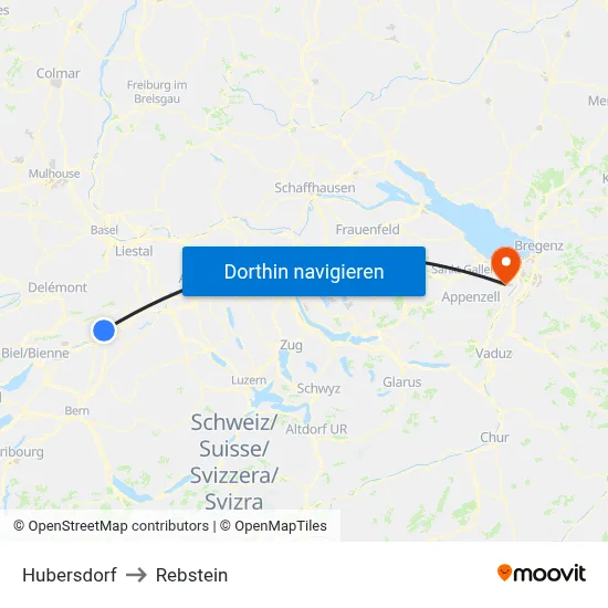 Hubersdorf to Rebstein map