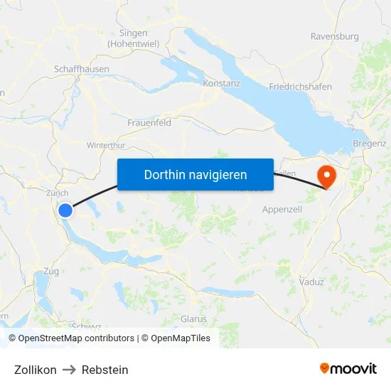Zollikon to Rebstein map