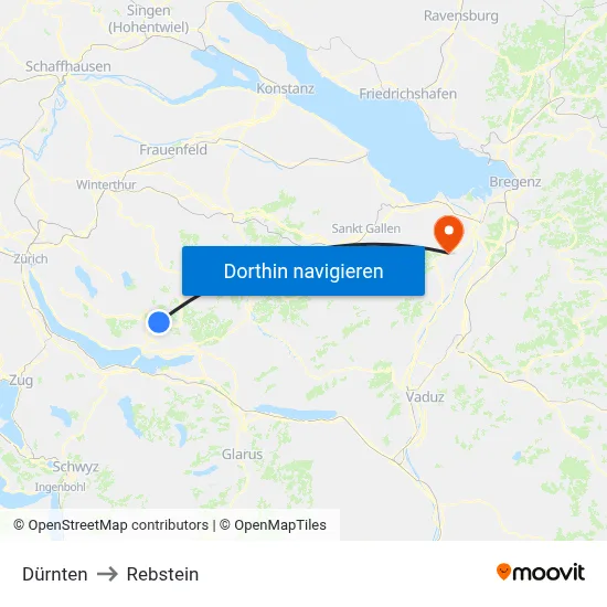 Dürnten to Rebstein map