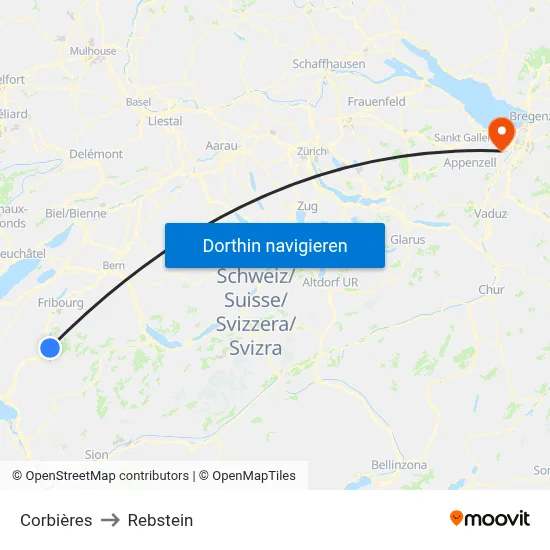 Corbières to Rebstein map