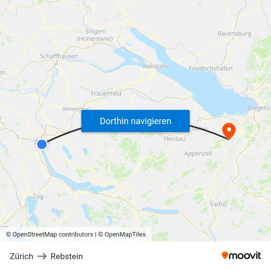 Zürich to Rebstein map