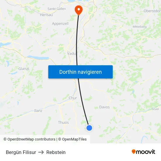 Bergün Filisur to Rebstein map
