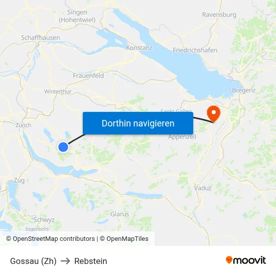Gossau (Zh) to Rebstein map