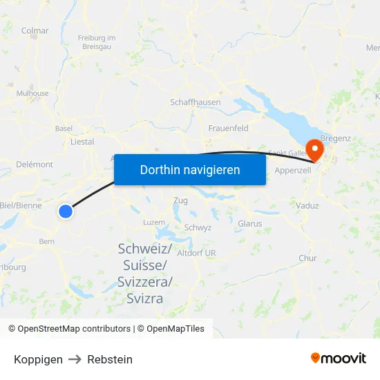 Koppigen to Rebstein map