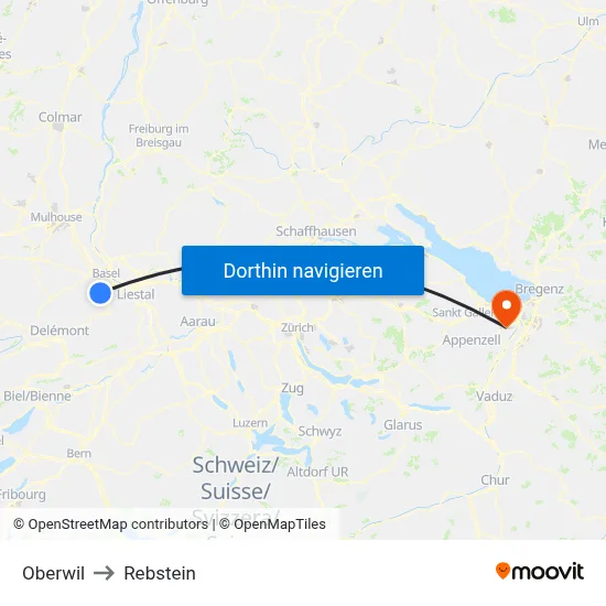 Oberwil to Rebstein map