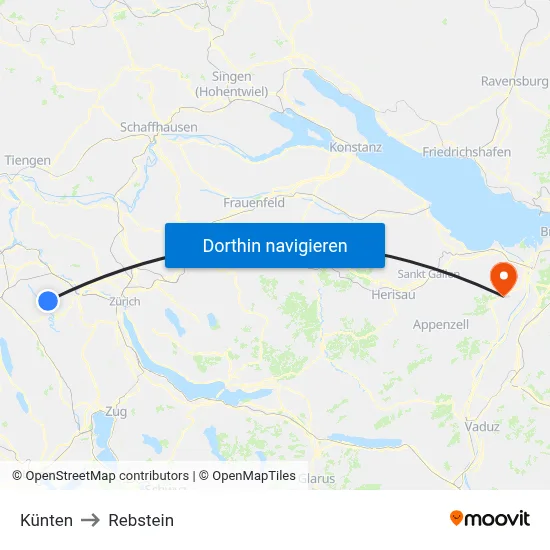 Künten to Rebstein map