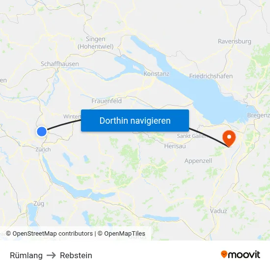 Rümlang to Rebstein map