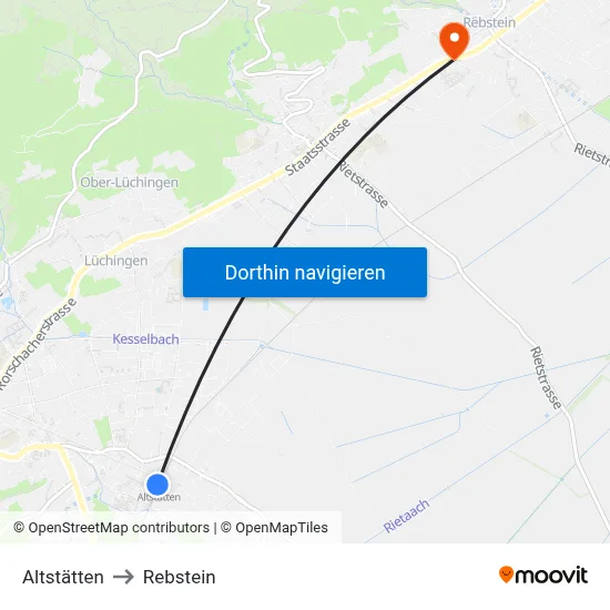 Altstätten to Rebstein map