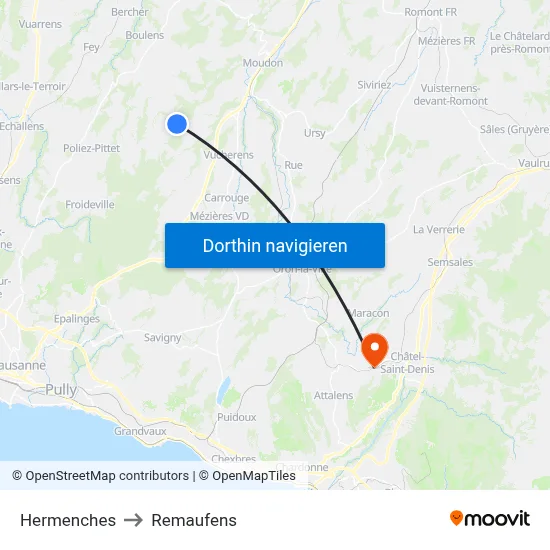 Hermenches to Remaufens map